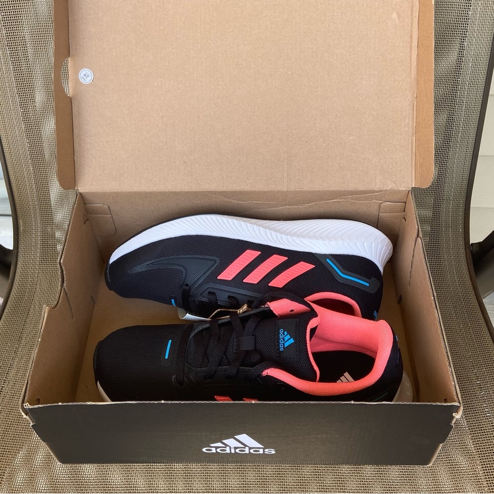 Adidas NWT Run-Falcon 2.0K Sz-3.5Y~(5Women) Striking Colors of Black/Coral/Aqua - Picture 4 of 16